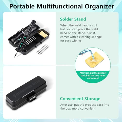 Image of Serplex 15W Handheld Soldering Iron Tool Kit with 3 Bits and Storage Box, USB Cordless Rechargeable Soldering Iron Pen 180-450C Adjustable Welding Tool Kit for Electronics Repair Work - Black