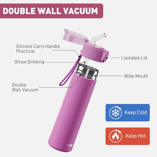 Botella de agua pequeña de 9oz con pajilla, diseño de apertura con una mano, tapa con bloqueo a prueba de fugas para bebidas frías y calientes, ideal para escuela y viaje (Lavanda) miniatura 3