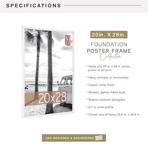 Image of MCS Foundation 20x28 Poster Frame Traditional White, Vertical & Horizontal Wall Hanging Large Picture Frame for Photos, Posters & Art Prints (1-Pack)
