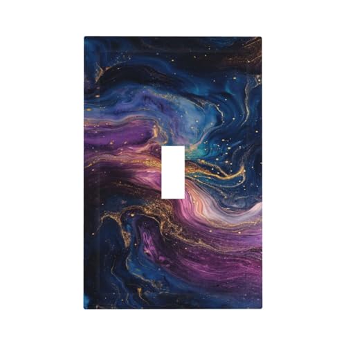Decorative Switch Covers Plate Abstract Purple Blue Gold Marble Texture 1 Gang Wall Plate Single Toggle Wall Cover Plate Jumbo Electrical Light Switch Plate Faceplate for Bathroom Decor
