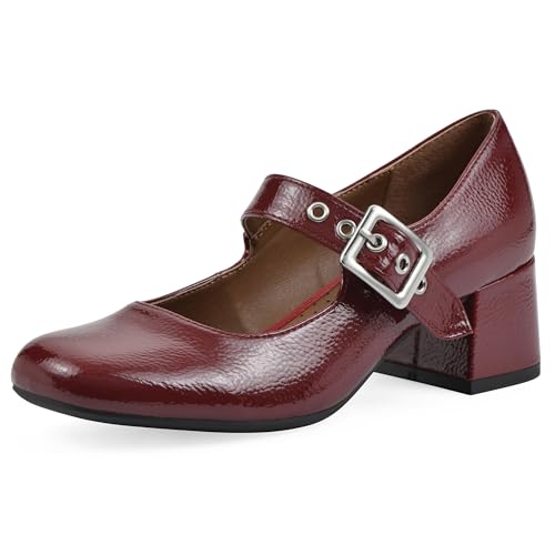 Mary Jane talon bloc stable et confortable en vernis bordeaux 37 EU