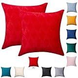 PreciousHome Red Velvet Throw Pillow Cover - Sofa Decorative Pillow with Elegant Wave Pattern, Soft...