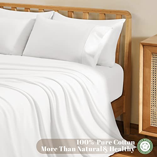 Lbro2M 100% Egyptian Cotton 1200 Thread Count Sheets Set King Size,Bed Sheet 4 Piece Sets,16 Inches Deep Pocket,All Season,Bedding Super Soft Comforterble Breathable (White, King) #TOP4