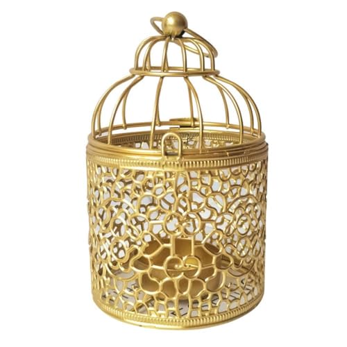 FACAIIO Portavelas de metal vintage con diseño de jaula de pájaros para decoración del hogar y boda, dorado, 8 x 8 x 10 cm