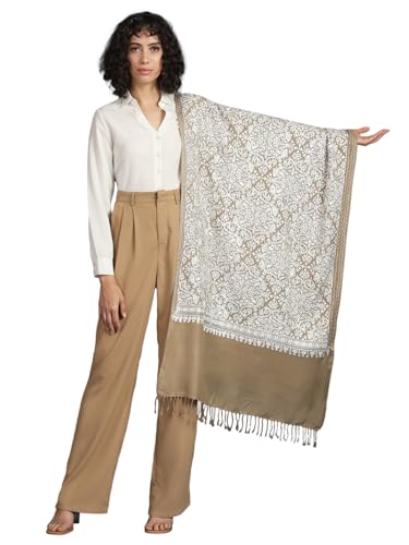 Zamour Indian Embroidery Stole Scarf Wrap, Indo Western Patterns, Warm Shawl with Aari Nalki Embroidery 30x80 inches
