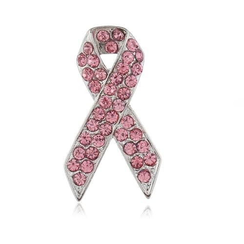 Image of Breast Cancer Awareness Pink Ribbon Rhinestone Brooch Pins, Faith Hope Love Fight Pray Lapel Pins, Pink Crystal Support Jewelry for Women