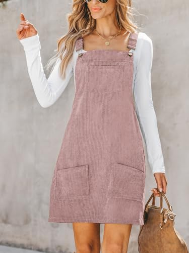 CUPSHE Damen Cord, Herbstkleid, Latztasche, quadratischer Ausschnitt, breiter Riemen, lässiger Overall, Minikleid, Helles Violett, XX Large