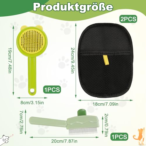 4 Stück Katzenbürste, 2 Fellblitz Bürste Katze & 2 Tierhaarentferner Handschuh, Flohkamm für Katzen Hunde, Knoten öffnen um Schwimmendes Haar zu Entfernen Edelstahl Katzenbürste und Massagehandschuhe