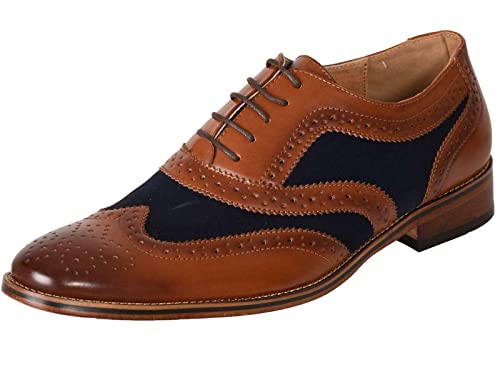 Boy's New Tan Navy 5 Eye Brogue Oxford Shoe (5 UK, Tan/Navy)