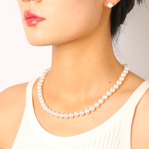 White 8mm Faux Hand Knotted Glass Imitation Pearls Necklace Earring Jewelry 3 Set for Women and Girls3