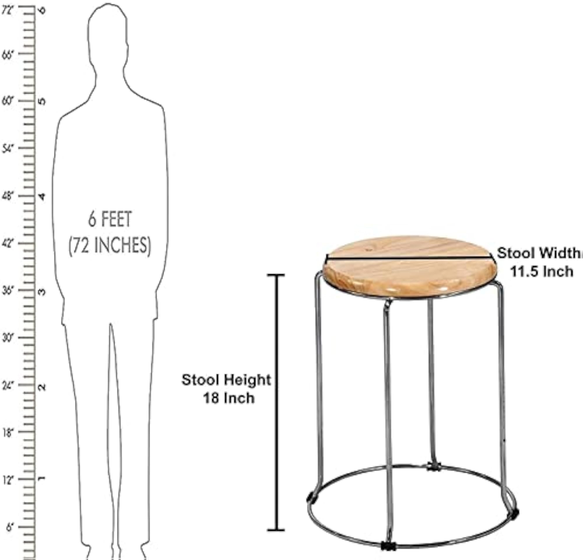 Round Steel Chrome Plated Stool with Wooden Top