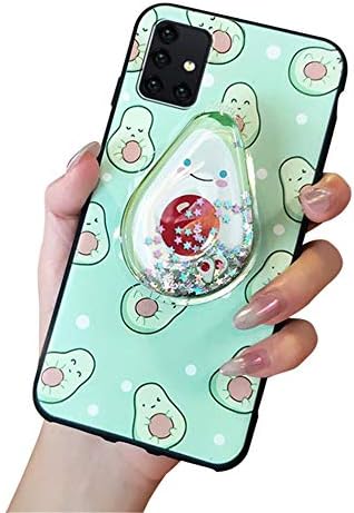 Cute Cartoon Case Compatible with Samsung Galaxy S20 FE Cases Slim Silicone Fit Protective Phone Cover with 3D Liquid Glitter Clear Kickstand Shockproof Bumper Cover Shell for Galaxy S20 FE(Avocado)