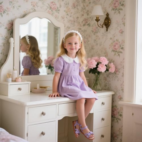 Image of Kolan Toddler Girl Sandals Open Toe Flat Princess Dress Shoes Little Kids