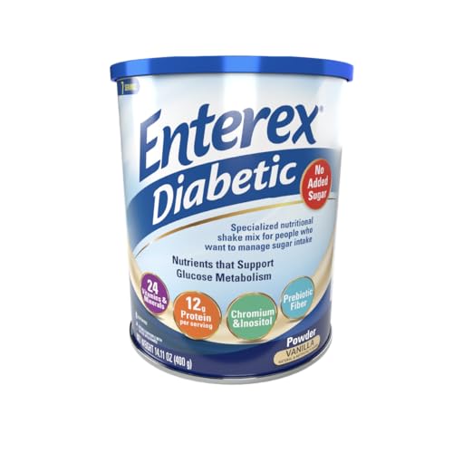 Enterex Diabetic Ready-to-Mix Nutritionally Complete Powder – No Added Sugar, Gluten Free, Vanilla Flavor, 400g (7 Servings)