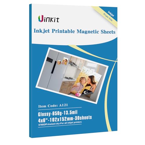 Uinkit 30 Sheets Printable Magnetic sheets Non Adhesive 13.5mil 4x6 inches Thick Magnet Glossy Photo Paper for Inkjet Printers