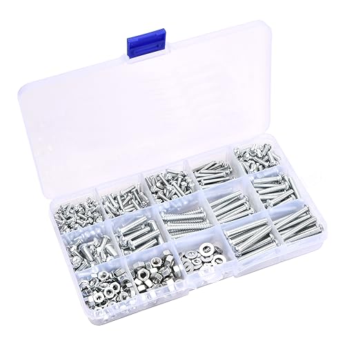 Dokeno Juego de Tornillos, M3/M4/M5 Kit de Tuercas y Arandelas, Tornillos Phillips de Cabeza Semicircular, Tornillos de Cabeza y Tuercas Surtidos con Caja de Plástico, Adecuado para Electrodomésticos