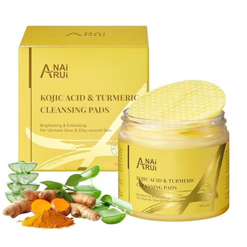 ANAI RUI Turmeric Kojic Acid Exfoliating Cleansing Pads, Deep Cleansing Brightening Pads, Exfoliating Scrub Pad for Face and Body, Acne Treatment, Skin Tone Evening,50 PCS