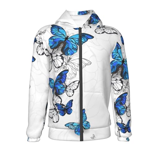Blue Flying Butterflies Kids Pullover Hoodies Boys Zip Up Sweatshirts Girls Athletic Clothes with Pocket2