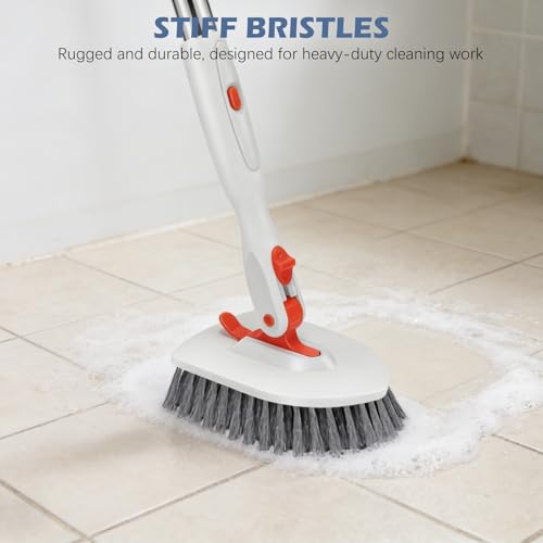 Image of SetSail Floor Scrub Brush, Tile Tub Floor Scrubber with 52-inch Adjustable Long Handle Shower Cleaner Brush for Cleaning Toilet Kitchen Bathroom Tub Tile Wall Sink, White Orange