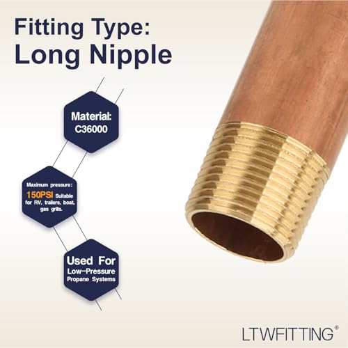 Rosca de longitud de 4-1/2" en niple de latón 3/4" NPT para alargar tomas de aire 4