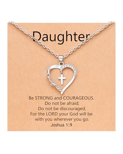 PINKDODO Heart Cross Necklace for Women Baptism Confirmation Easter Gifts