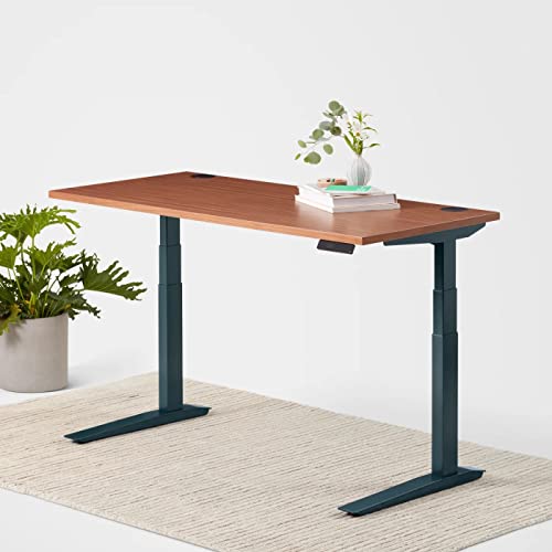Image of Fully Jarvis Standing Desk 48 inch x 27 inch Walnut Veneer Top - Electric Adjustable Desk Height from 23 inch to 43 inch with Memory Preset Controller (Rectangle, White Frame)