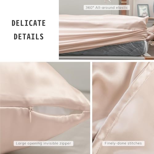 Image of PROMEED 100% 23 Momme Mulberry Silk Sheets Queen Set 4pcs, Champagne