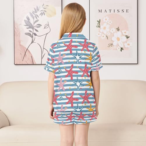 ALAZA Starfish Striped Pajamas Satin Pajama Set Short Sleeve Button Down Sleepwear4
