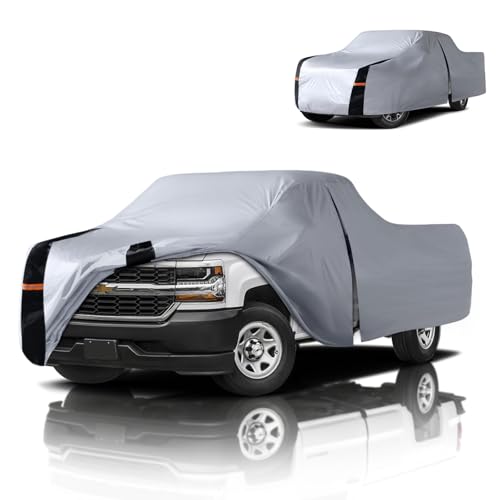 Image of Multi-Layer Chevy Silverado Truck Cover, Custom Fit Silverado 1500 1998-2026 Extended Cab Short Bed(8.1')Car Cover Waterproof All Weather, Full Exterior Cover Rain Wind and UV Protect With Door Zipper
