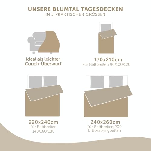 Blumtal Tagesdecke 220x240 cm - Oeko-TEX zertifizierter Bettüberwurf 220x240 cm - als Tagesdecke 140x200 / 160x200 - Überwurf Sofa - Anthrazit