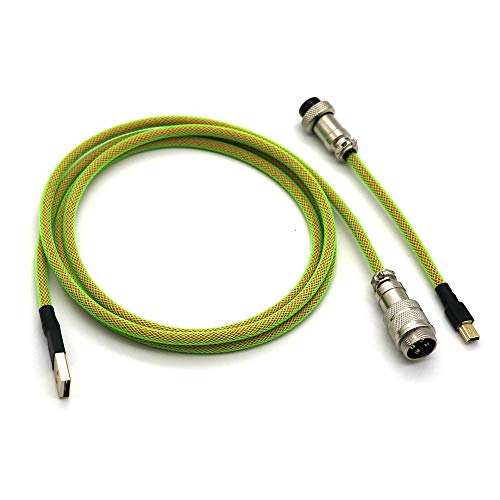 Angitu Double Sleeved Cable Mini 5P Cable With GX16 Aviation Plug for Mechanical Keyboard Cable (1.5m + 10cm, Pink + Green)
