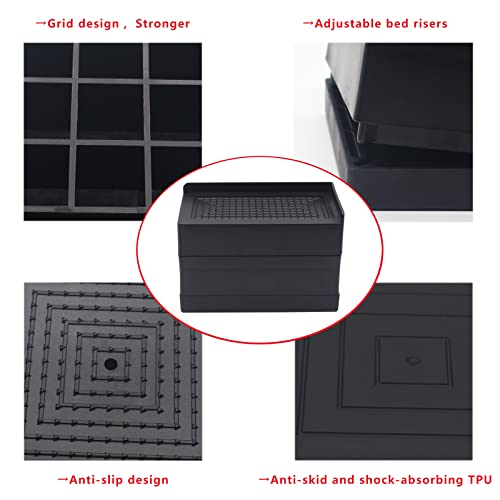 Hanihua 4 Sets Bed Furniture Risers 3 Inch, Black Adjustable Bed Risers, Rectangle Heavy Duty Furniture Lifts Raisers For Table, Dorm, Couch, Sofa, Bed Frame, Supports Up To 1,800 Lbs #TOP4