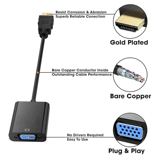 Image of OG X NEXSA HDMI to VGA Adapter Converter with Audio Gold Plated High-Speed 1080p Male to Female Adapter with Micro USB Charging Cable - Compatible with HDTV, Projectors, Monitors - Black