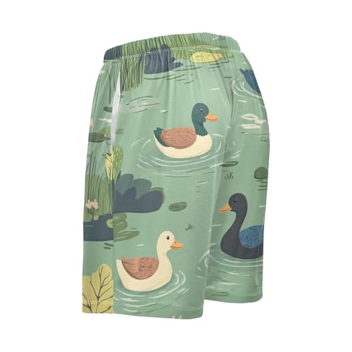 Men's Short Pajama Bottoms Green Duck Cartoon Home Casual Sleep Pants2
