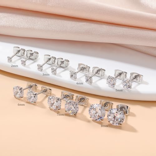 7 Pairs Silver Cubic Zirconia Stud Earrings for Women Trendy Stud Earrings Set Hypoallergenic Stud Earrings 20G CZ Studs Earrings for Women Jewelry Stud Earring3