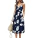 Produktbild VEMOW Elegante Damen Sommerkleider Floral Bohemian Spaghetti Strap Tasten Unten Solid Off Schulter Sleeveless Princess Swing Midi Kleid mit Taschen(Marine 2, 48 DE/L CN)