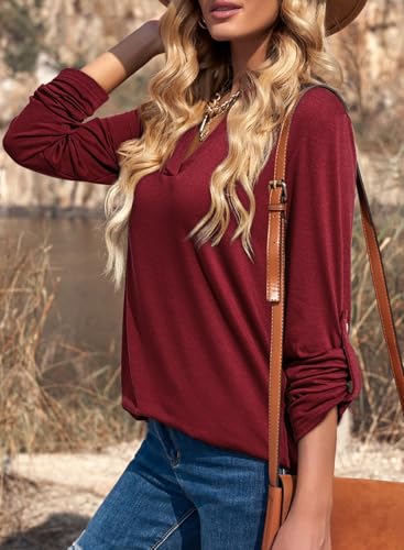Image of Dokotoo Womens Tops Plaid Cotton Cuffed 3 /4 Sleeve Shirts Blouses