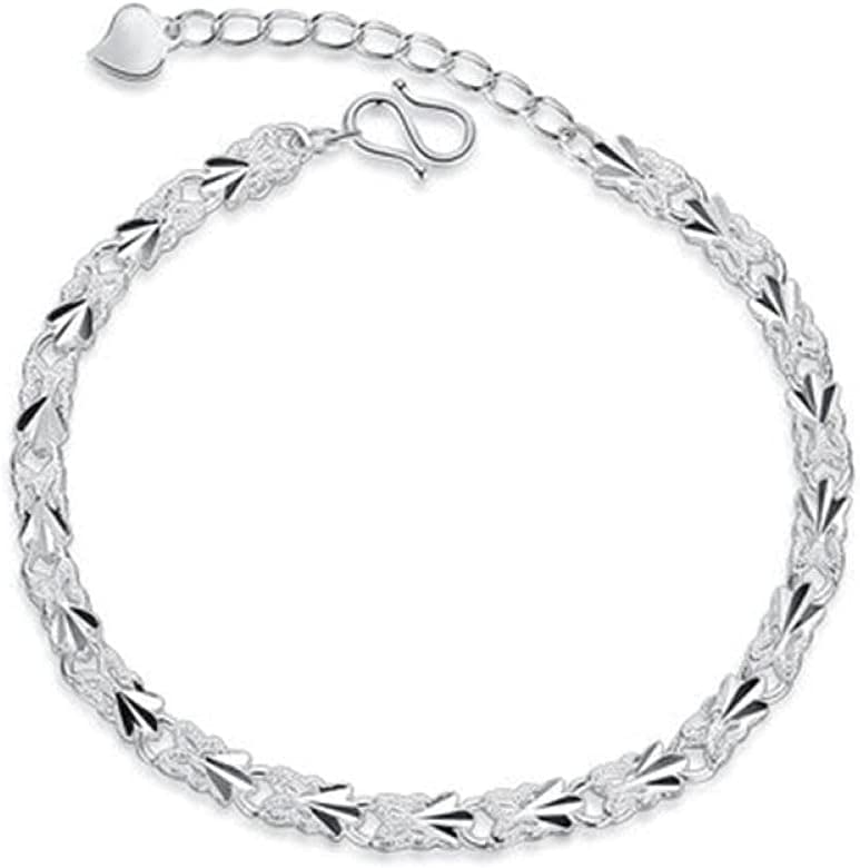 Bracelet en argent sterling 925 sculpté de vignes fleuries pour femme