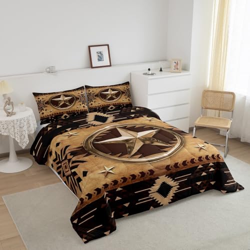Image of Feelyou Texas Star Comforter Set King Size Boho Cowboy Bedding Set Boys Girls Aztec Comforter Set Wild West Duvet Insert 3Pcs