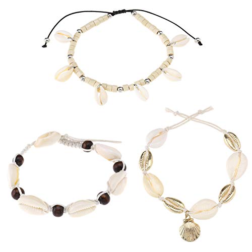 Ototec Lot de 3 bracelets de cheville avec breloque en coquillage Fait main