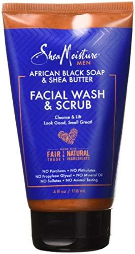 SheaMoisture Face Wash & Face Scrub for Men African Black Soap Face Cleanser with Shea Butter 4 oz (M-BB-2980)