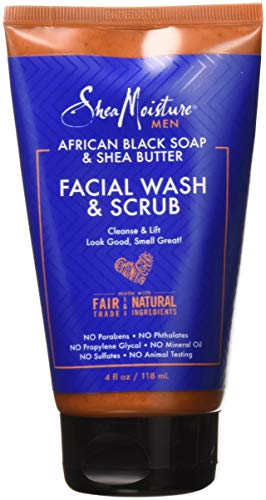 SheaMoisture Face Wash & Face Scrub for Men African Black Soap Face Cleanser with Shea Butter 4 oz (M-BB-2980)
