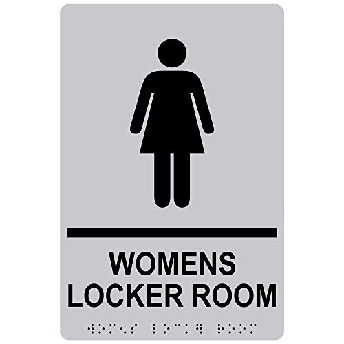 ComplianceSigns.com Womens Locker Room Sign, ADA-Compliant Braille and Raised Letters, 9x6 in. Silver Acrylic Plastic with Adhesive Mounting Strips