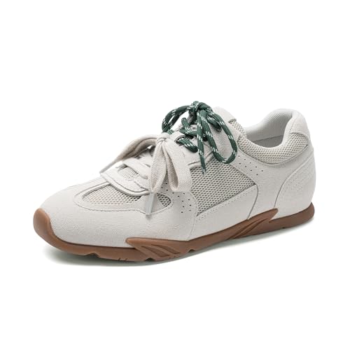 DREAM PAIRS Women's Retro Lace Up Sneakers, All-Day Comfort Lightweight Non Slip Casual Fashion Walking Trainers Shoes,Size 6,White,SDFN26044W