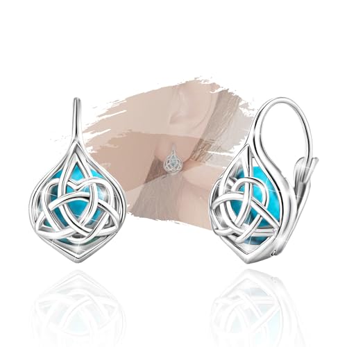 Celtic Knot Turquoise Earrings for Women Sterling Silver Hypallergenic Leverback Earrings Classic Jewelry Gifts for Mom Wife