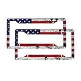 Vintage American Flag License Plate Frame 2 PCS Patriotic Bullet Hole American Flag License Plate Co