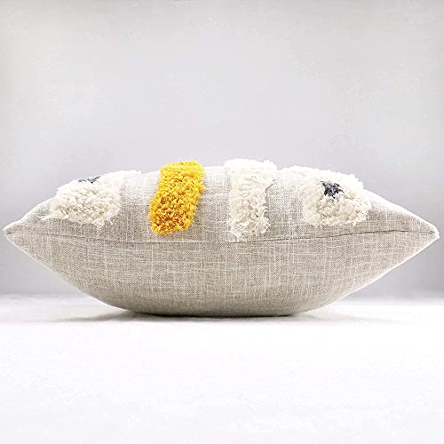 Vanncio Boho Tufted Throw Pillow Cover With Handwoven Stripes, Linen Cotton Simple Decorative Cushion Case For Couch Sofa, 18X18 Inches, 1 Pc(Mustard Yellow) #TOP1