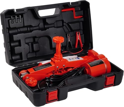ROGTZ Elektrischer Schere Wagenheber 12V automatisch Standfuß für Bodenheber Niedriges Profil 3 Ton Fahrzeug Auto Lift Set Reparaturwerkzeug mit Tragetasche Rot