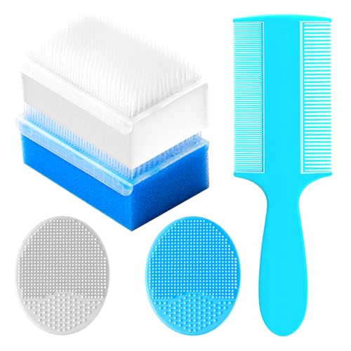 Image of Cradle Cap Brush for Babies, Set of 5 Baby Bath Essentials with Bath Sponge Silicone Scrubber Long Handle Comb for Newborns Toddlers Boys Girls (Blue)