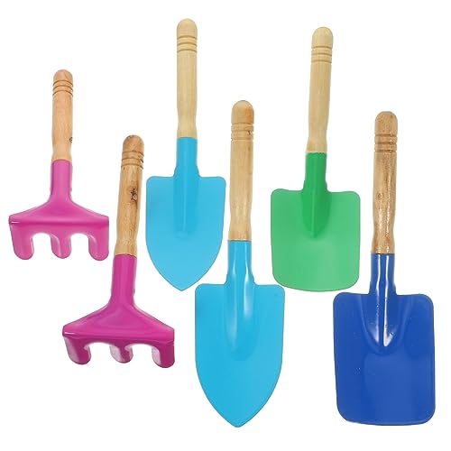 OFFSCH 6pc Children's Garden Tool Kit Shovel Trowel Rake Mini Tools for Boys and Girls Wooden Handles Educational Toys